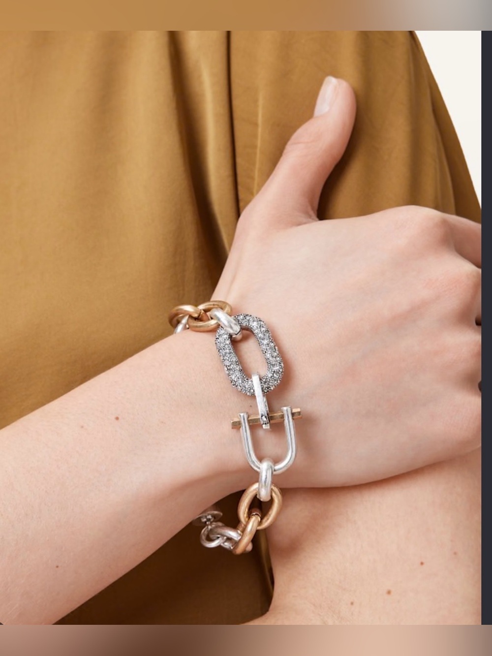 All Saints Two-Tone Crystal Link Bracelet - Silver & Gold NWT